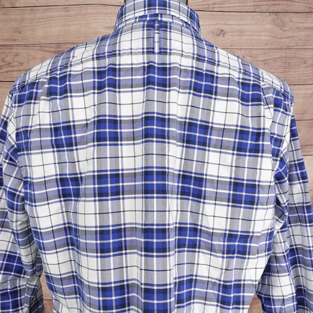 Banana Republic Oxford Shirt Large Blue Plaid Long Sleeve‎ Button Up Slim Fit